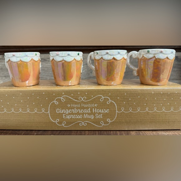 Super Cute Hand Painted Gingerbread Espresso Mug Set of 4 - NEW - Picture 3 of 6